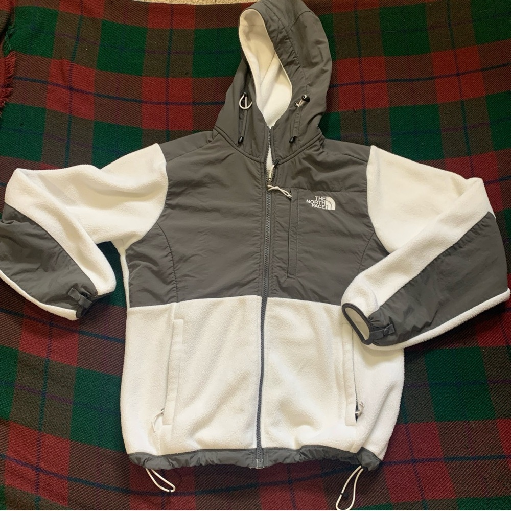 The North Face White and Gray hoodie Jacket